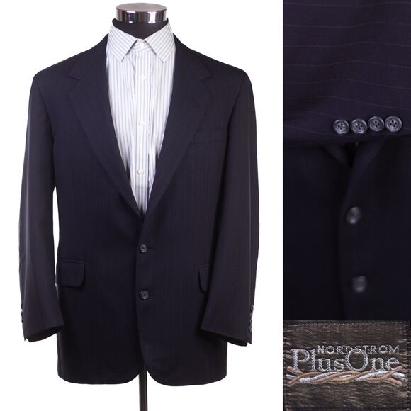 Nordstrom Plus One Men Print Striped Blue blazer Coat Jacket 2 button Sz 41 - Picture 1 of 11